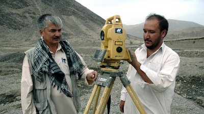 Ministry of Public Works engineers working on the Baharak-Shewa road